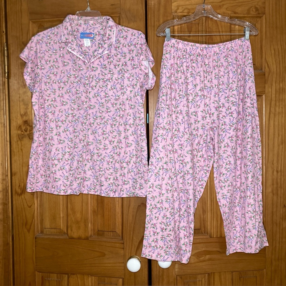 NWOT Haband Moonbeams Pajama Set Short Sleeve Top and Bottom Pink Size L Large